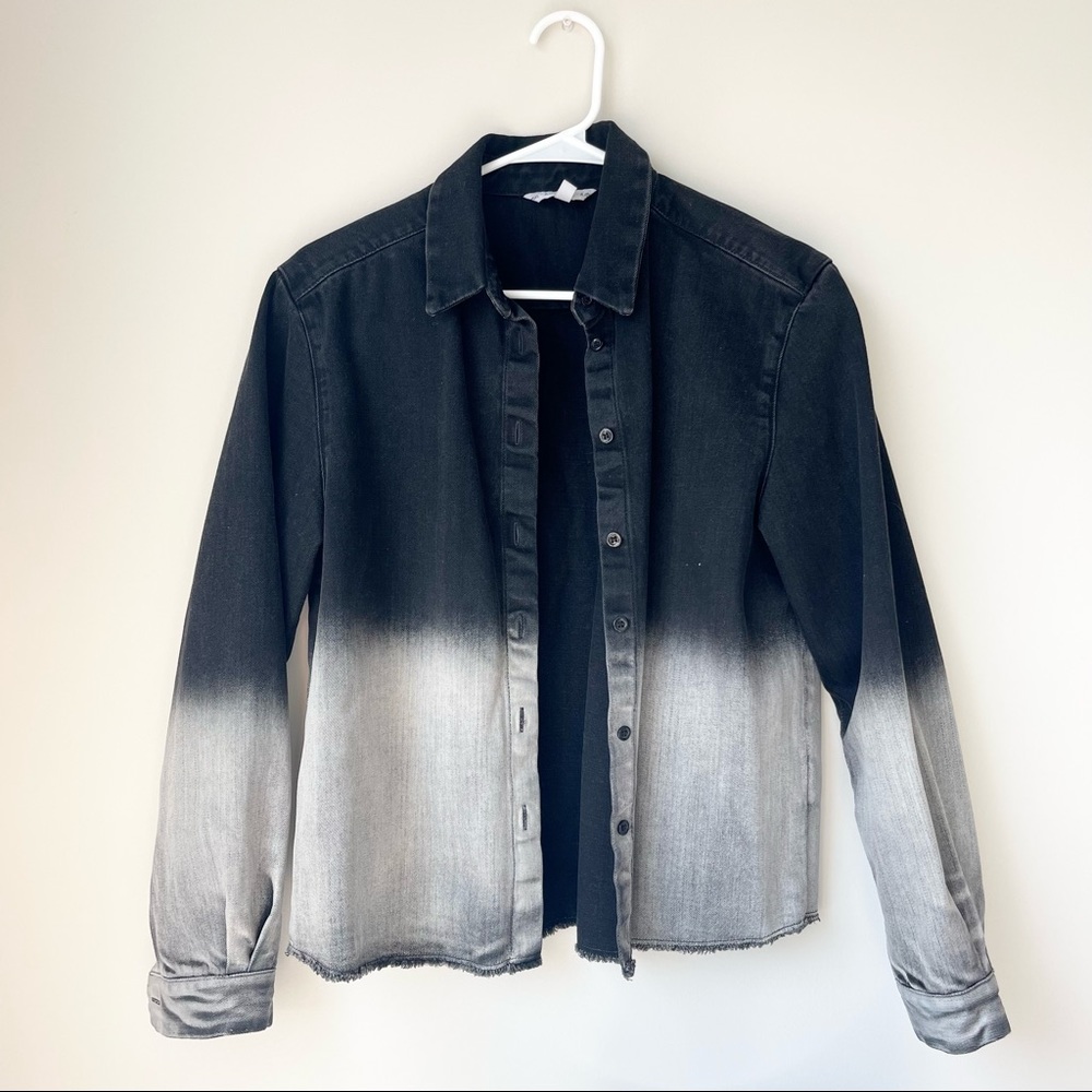 & Other Stories Faded Ombre Denim Jacket | Black to Grey Gradient Jean Jacket Si